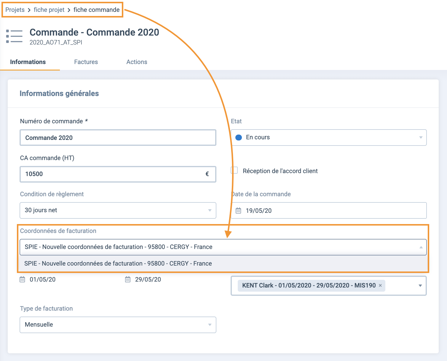 Comment modifier une adresse de facturation client sur une commande ? Support de BoondManager